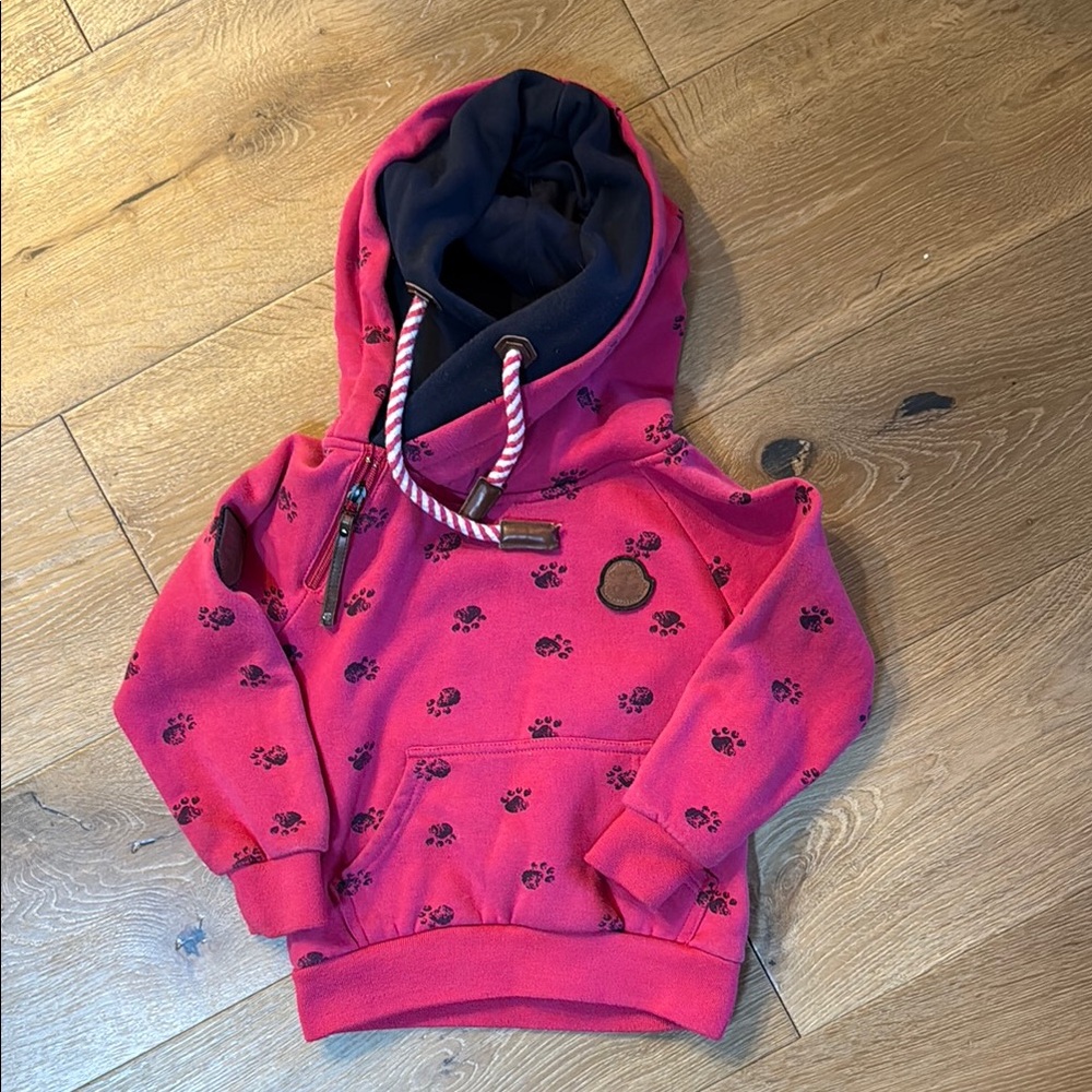 Cozy Paw Print Kids Hoodie - Red